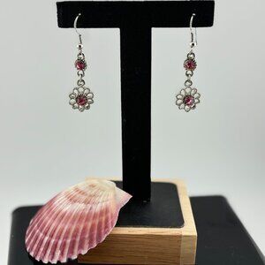 Vibrant Pink Flower Drop Earrings